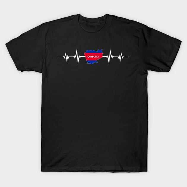 Heartbeat Map Design Cambodian Flag Cambodia T-Shirt by MGS